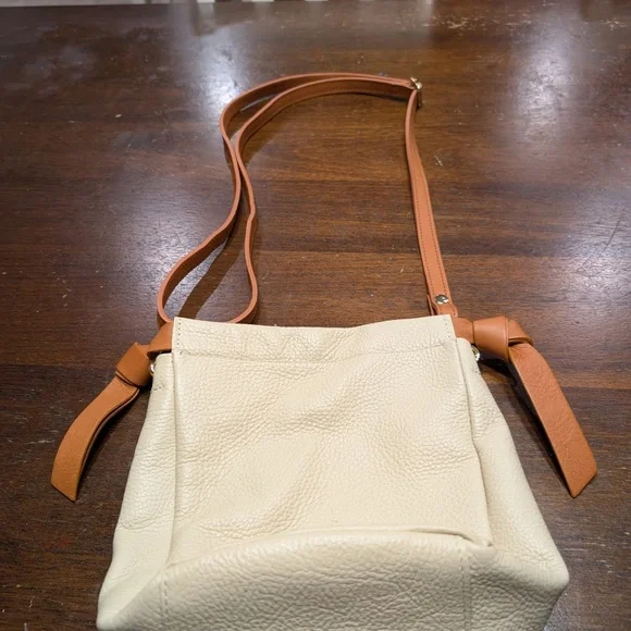 Valentina Cream and Tan Crossbody Bag with Textured Finish - Picture 2 of 10